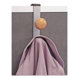 Cubicle Garment Peg, 2-Hook, 1.2 x 1.38 x 7.9, Wood, Metallic Gray, 1.5 lb Capacity - 