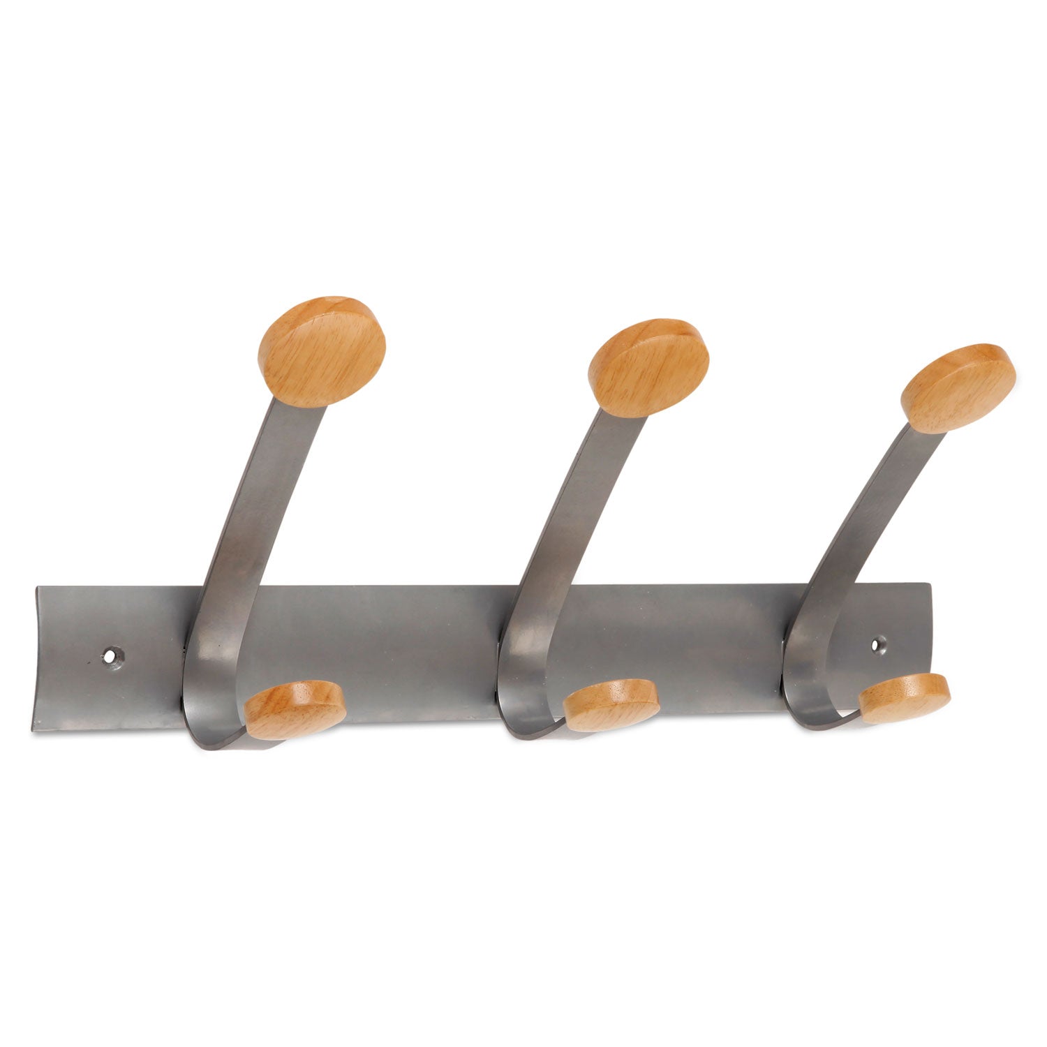Wooden Coat Hook, Three Wood Peg Wall Rack, Brown/Silver, 45 lb Capacity - 