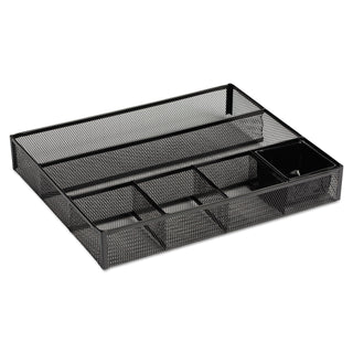 Metal Mesh Deep Desk Drawer Organizer, Six Compartments, 15.25 x 11.88 x 2.5, Black - 