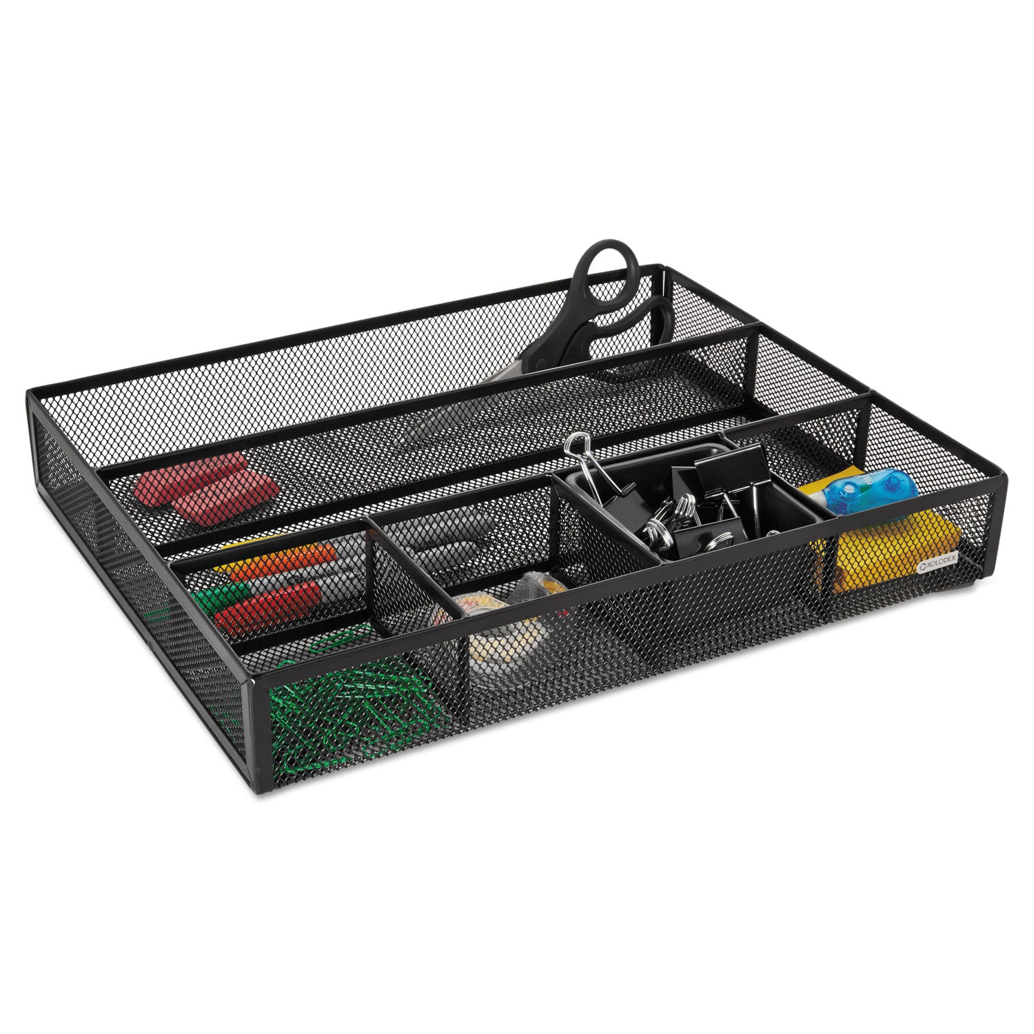 Metal Mesh Deep Desk Drawer Organizer, Six Compartments, 15.25 x 11.88 x 2.5, Black - 
