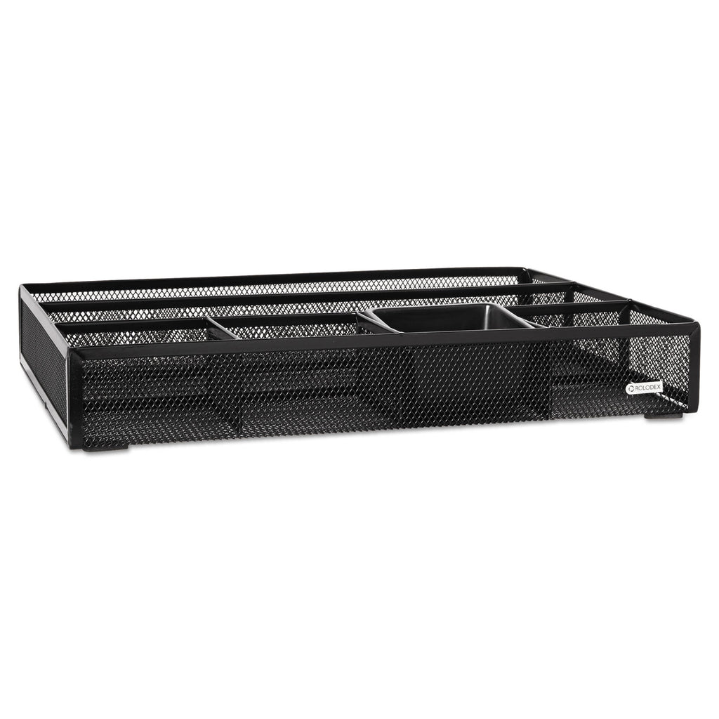 Metal Mesh Deep Desk Drawer Organizer, Six Compartments, 15.25 x 11.88 x 2.5, Black