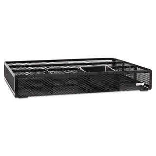 Metal Mesh Deep Desk Drawer Organizer, Six Compartments, 15.25 x 11.88 x 2.5, Black