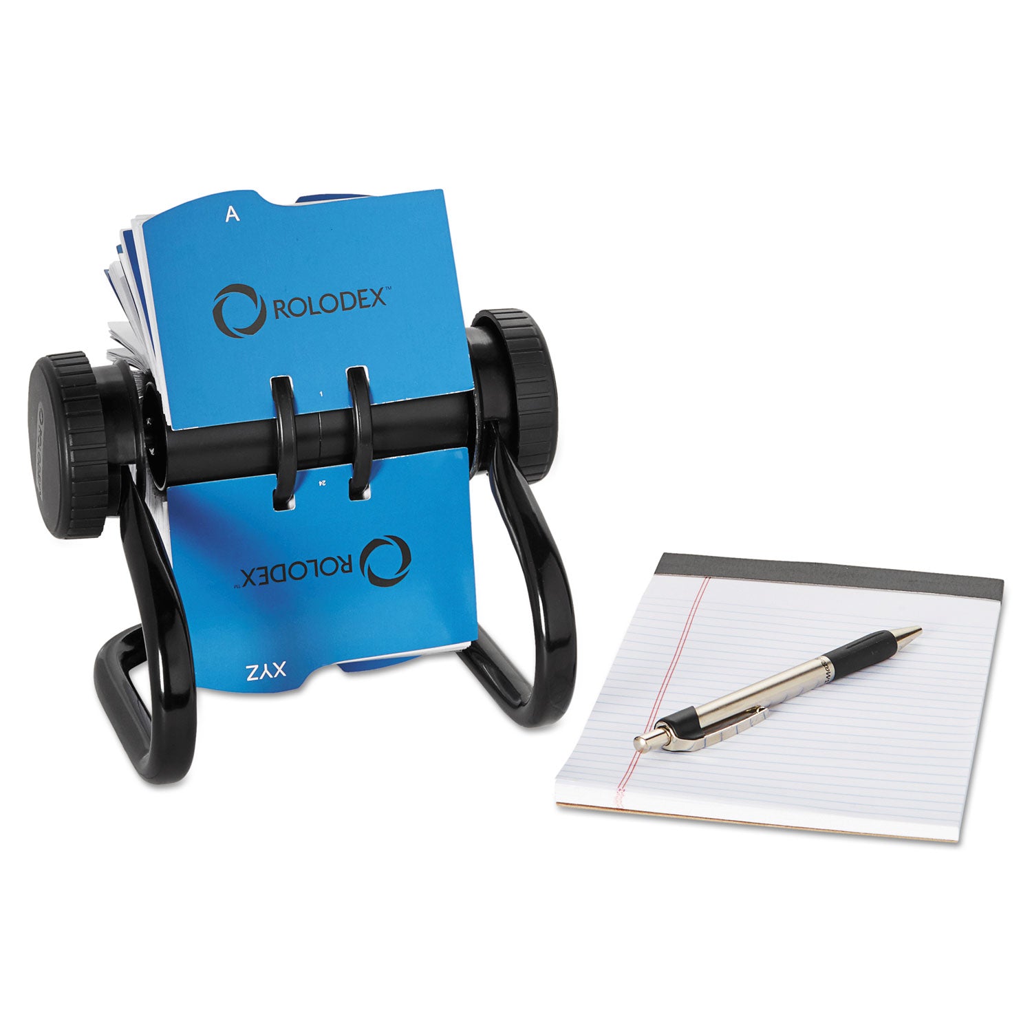 Open Rotary Business Card File with 24 Guides, Holds 400 2.63 x 4 Cards, 6.5 x 5.61 x 5.08, Metal, Black - 