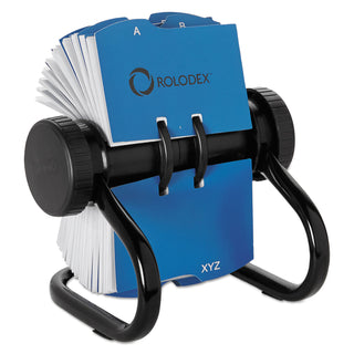 Open Rotary Business Card File with 24 Guides, Holds 400 2.63 x 4 Cards, 6.5 x 5.61 x 5.08, Metal, Black - 
