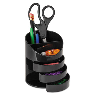 Small Storage Divided Pencil Cup, Plastic, 4.5" Diameter x 5.69"h, Black - 