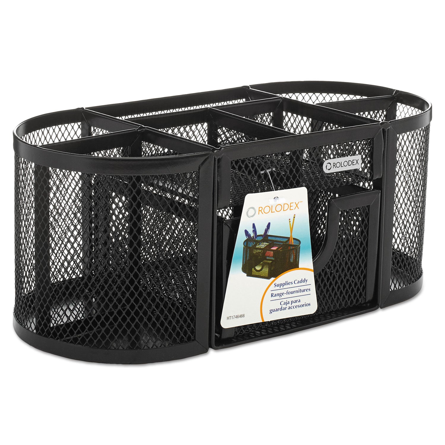 Mesh Oval Pencil Cup Organizer, 4 Compartments, Steel, 9.38 x 4.5 x 4, Black - 