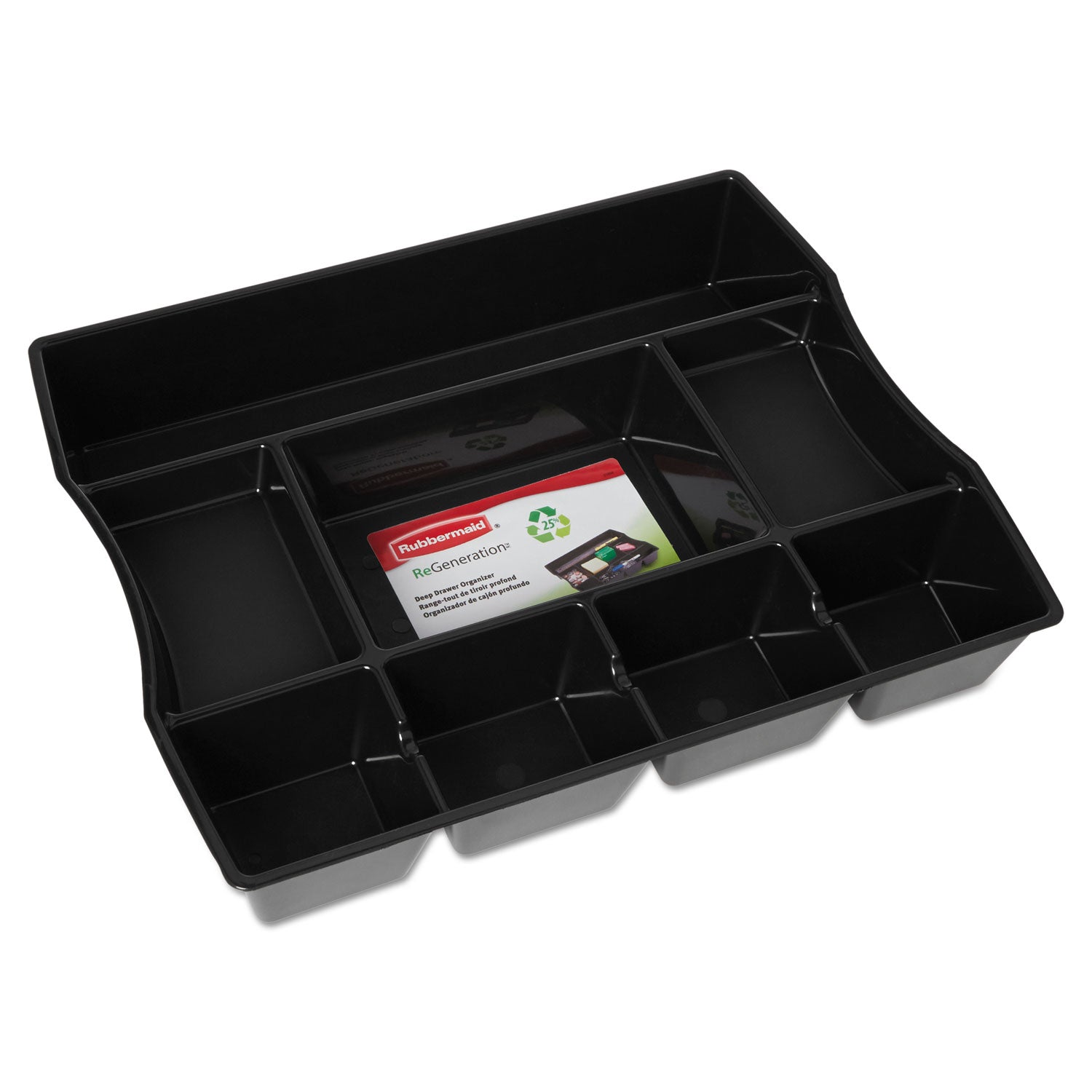 Regeneration Deep Drawer Organizer, Eight Compartments, 14.88 x 11.88 x 2.5, Plastic, Black - 