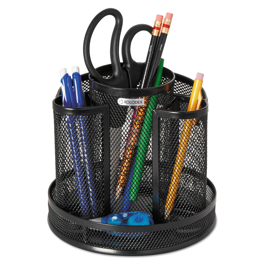 Wire Mesh Spinning Desk Sorter, 8 Compartments, Steel Mesh, 6.5" Diameter x 6.5"h, Black - 