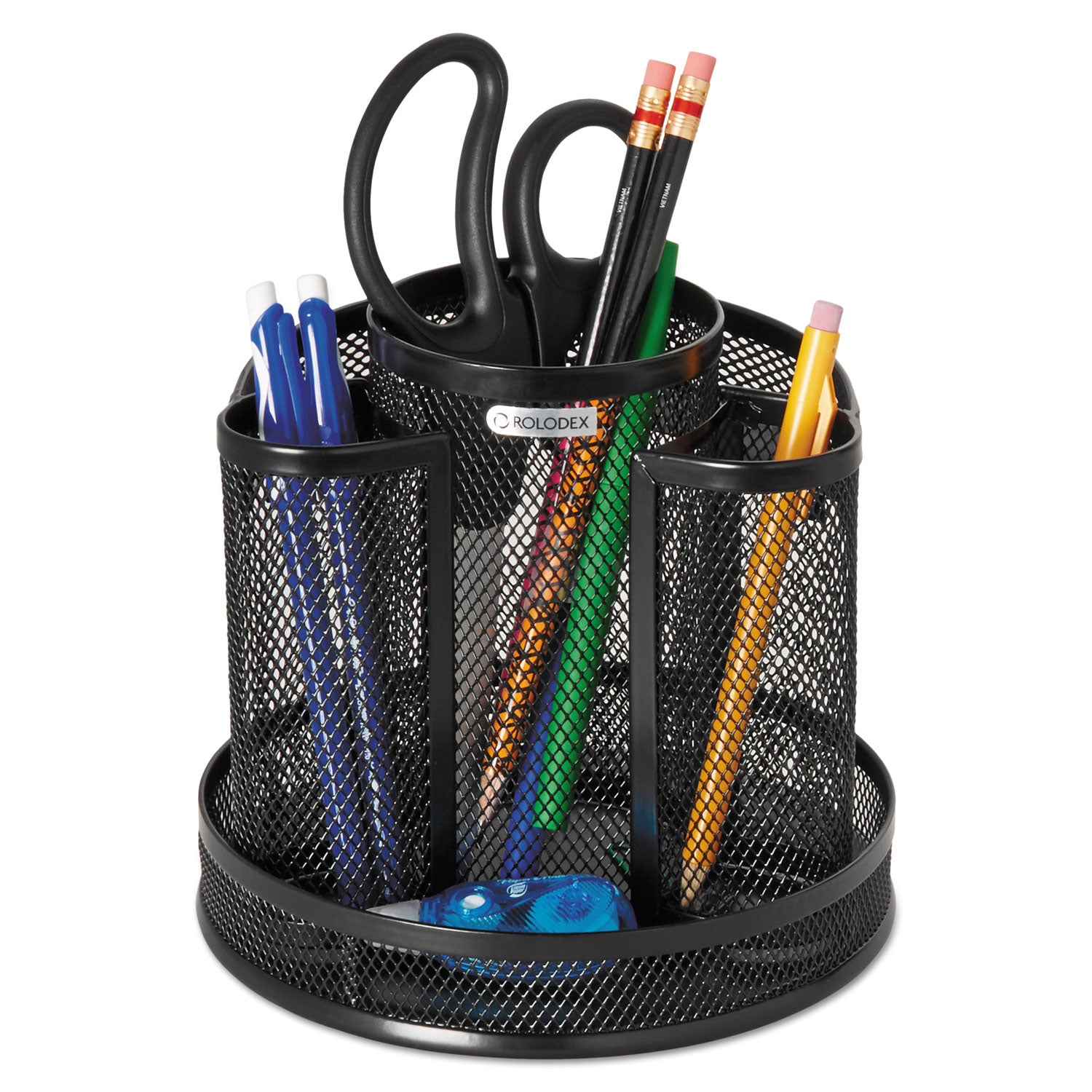 Wire Mesh Spinning Desk Sorter, 8 Compartments, Steel Mesh, 6.5" Diameter x 6.5"h, Black - 