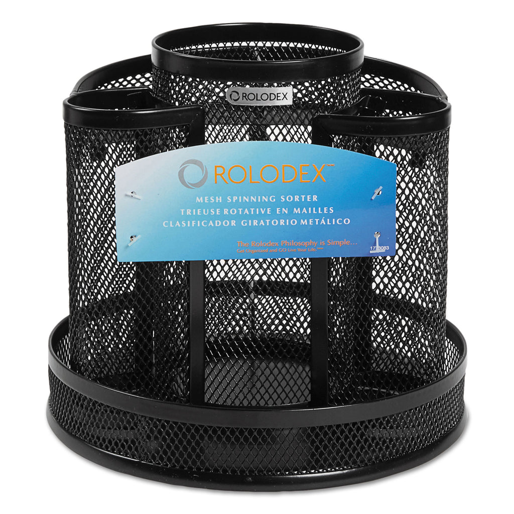 Wire Mesh Spinning Desk Sorter, 8 Compartments, Steel Mesh, 6.5" Diameter x 6.5"h, Black - 