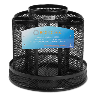 Wire Mesh Spinning Desk Sorter, 8 Compartments, Steel Mesh, 6.5" Diameter x 6.5"h, Black - 