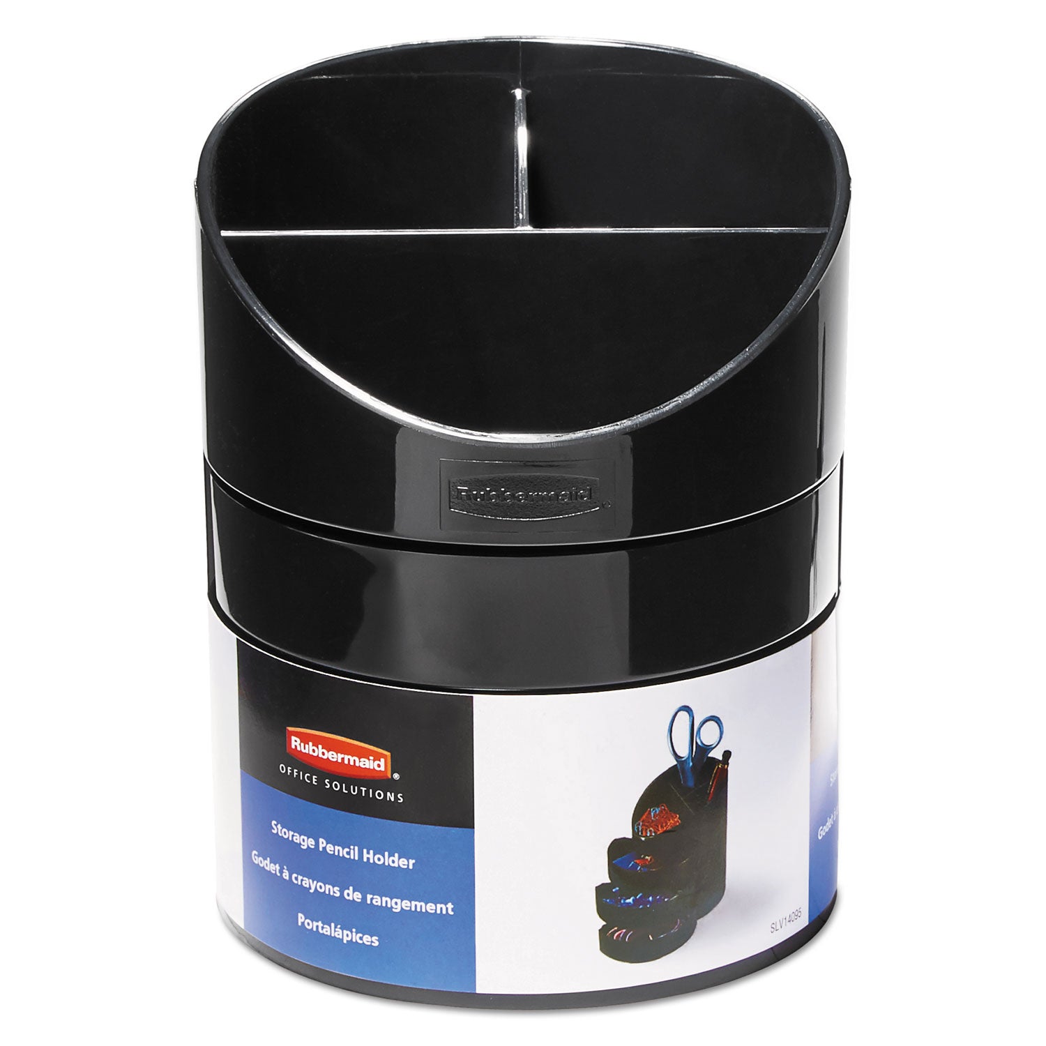 Small Storage Divided Pencil Cup, Plastic, 4.5" Diameter x 5.69"h, Black - 