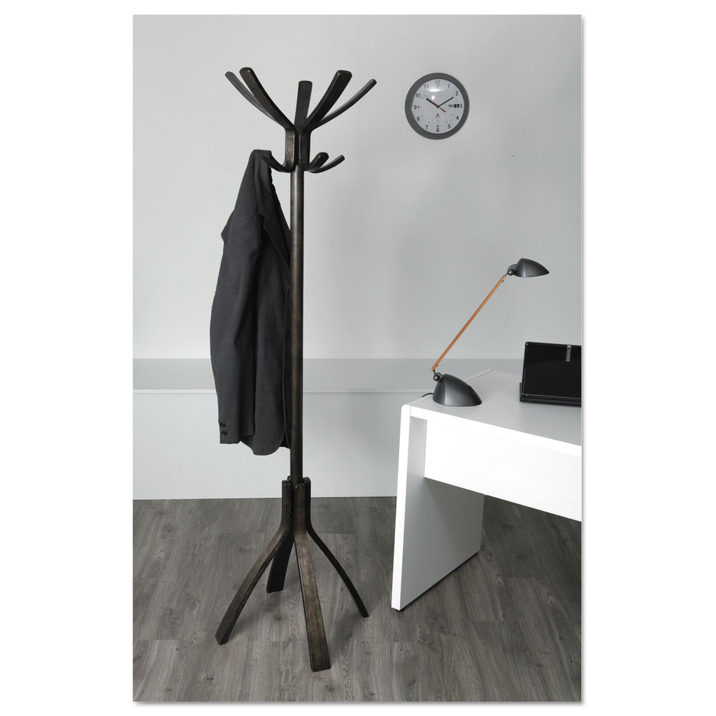 Cafe Wood Coat Stand, Ten Peg/Five Hook, 21.67w x 21.67d x 69.33h, Espresso Brown - 