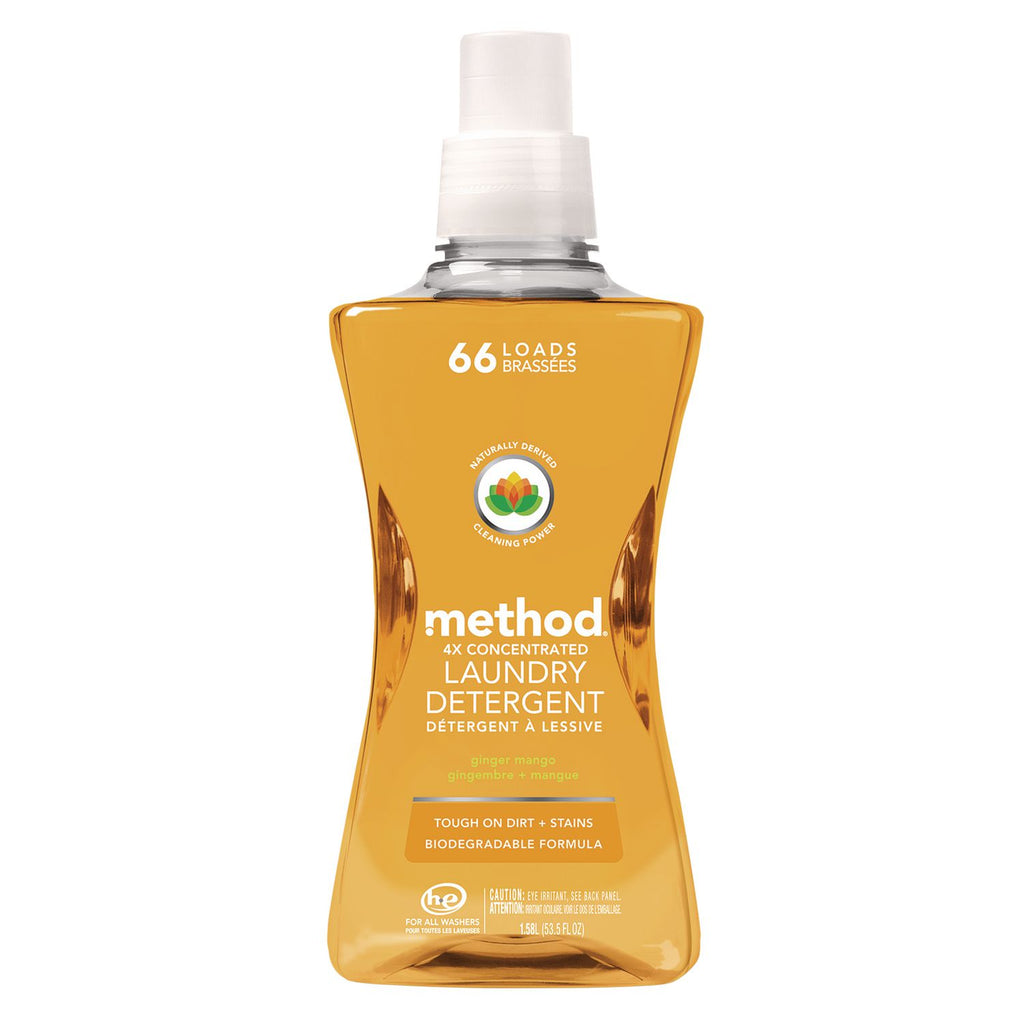 4X Concentrated Laundry Detergent, Ginger Mango, 53.5 oz Bottle, 4/Carton