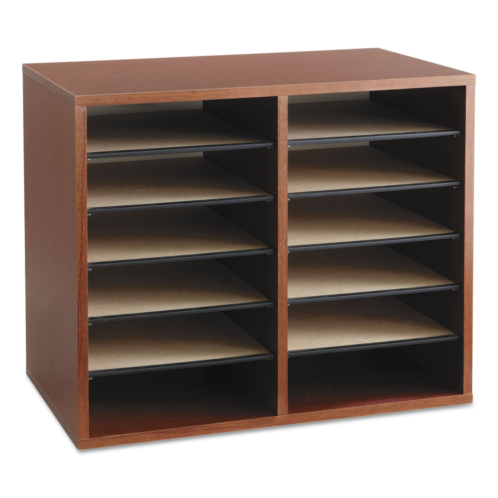 Fiberboard Literature Sorter, 12 Compartments, 19.63 x 11.88 x 16.13, Cherry - 