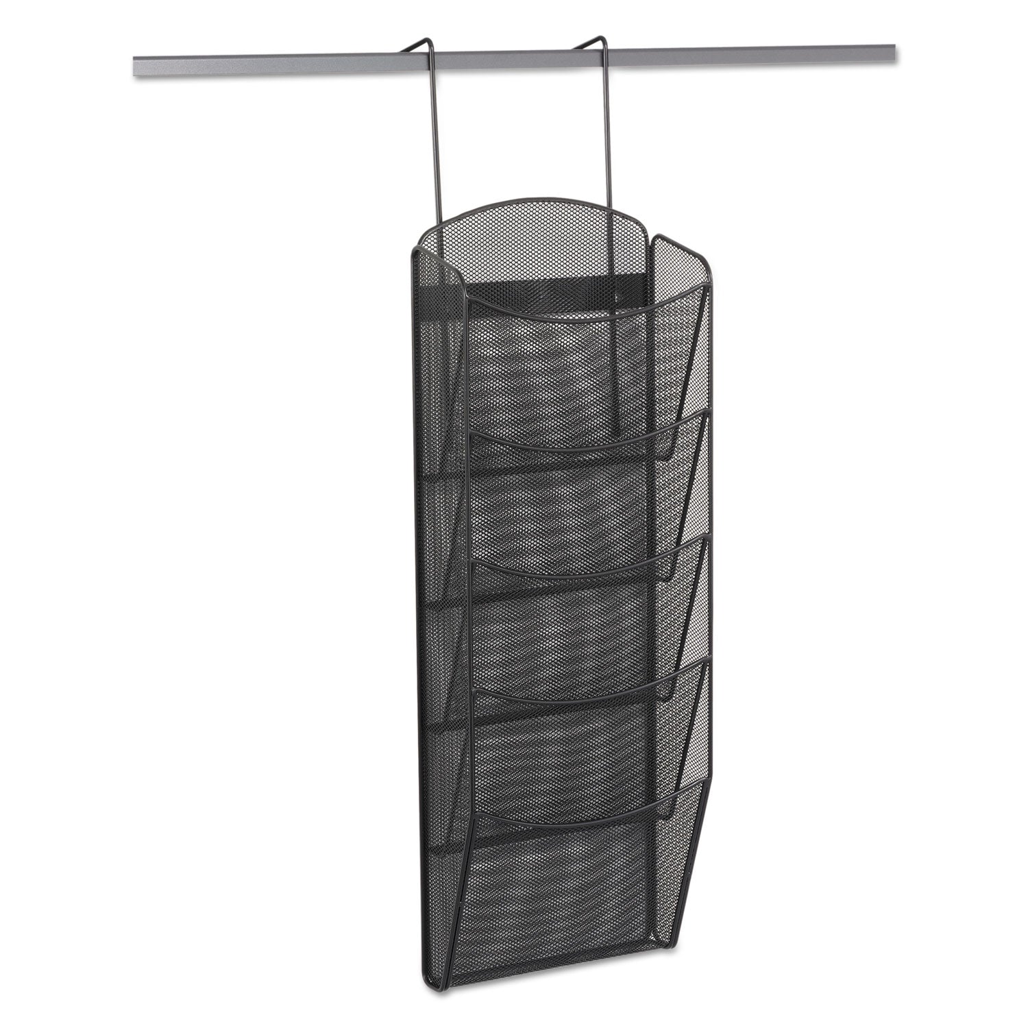 Onyx Mesh Literature Rack, Five Compartments, 10.25w x 3.5d x 28.33h, Black - 