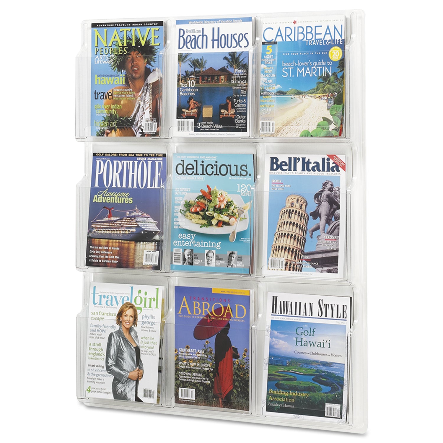 Reveal Clear Literature Displays, 9 Compartments, 30w x 2d x 36.75h, Clear - 