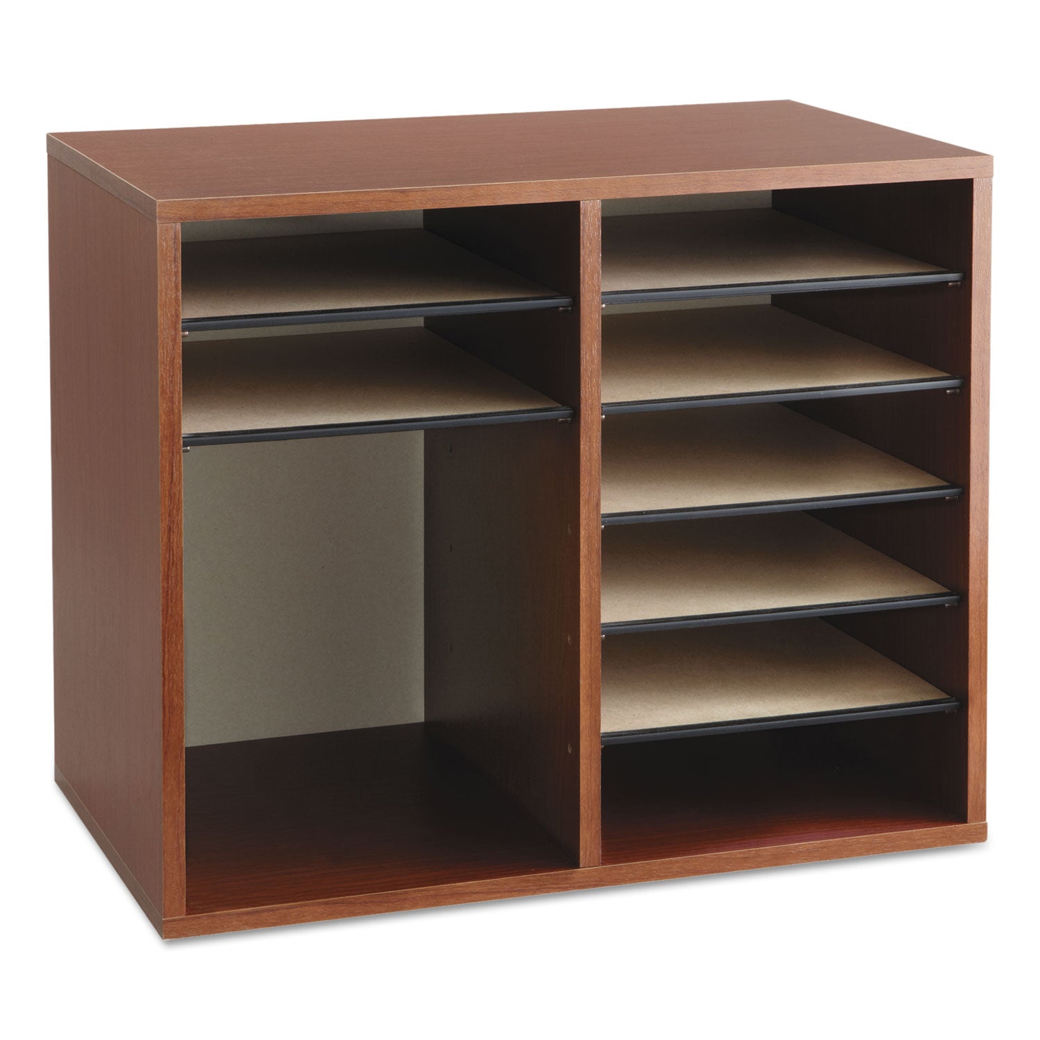 Fiberboard Literature Sorter, 12 Compartments, 19.63 x 11.88 x 16.13, Cherry - 