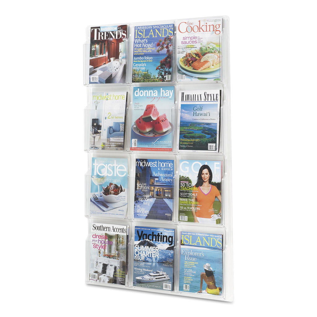 Reveal Clear Literature Displays, 12 Compartments, 30w x 2d x 49h, Clear - 