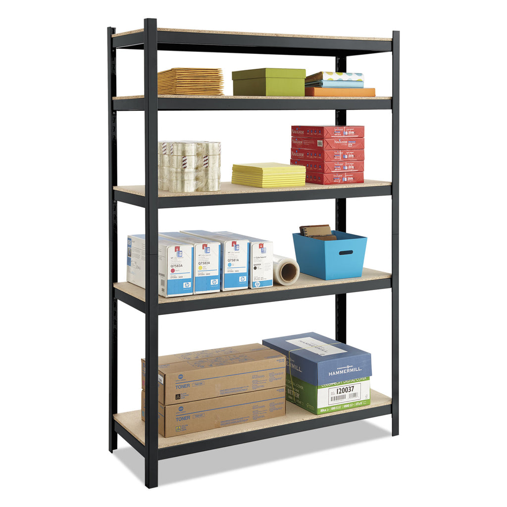 Boltless Steel/Particleboard Shelving, Five-Shelf, 48w x 18d x 72h, Black - 
