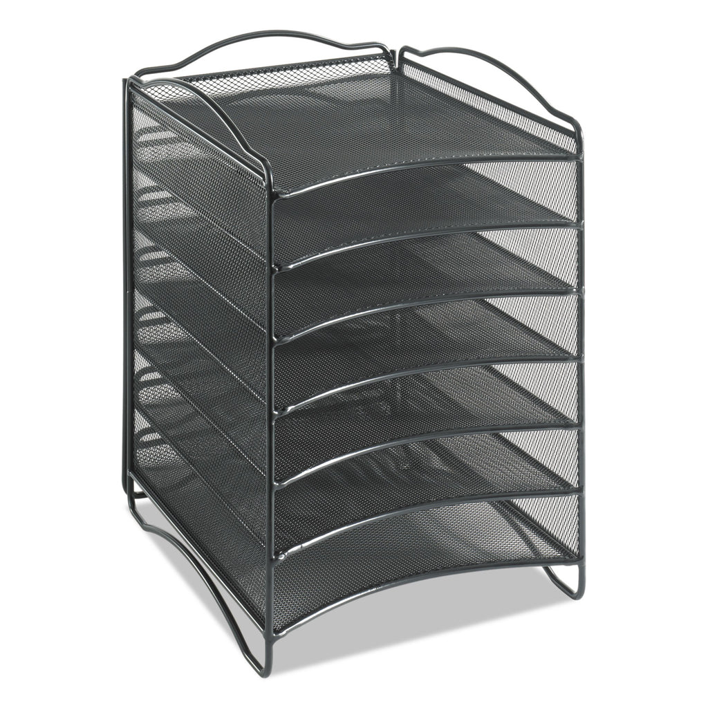 Onyx Steel Mesh Lliterature Sorter, Six Compartments, 10.25 x 12.75 x 15.25, Black - 