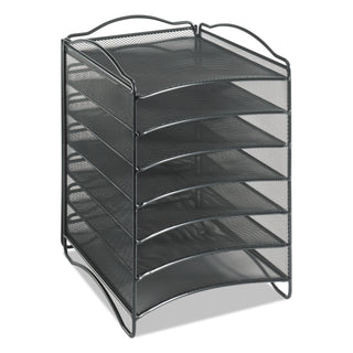 Onyx Steel Mesh Lliterature Sorter, Six Compartments, 10.25 x 12.75 x 15.25, Black - 
