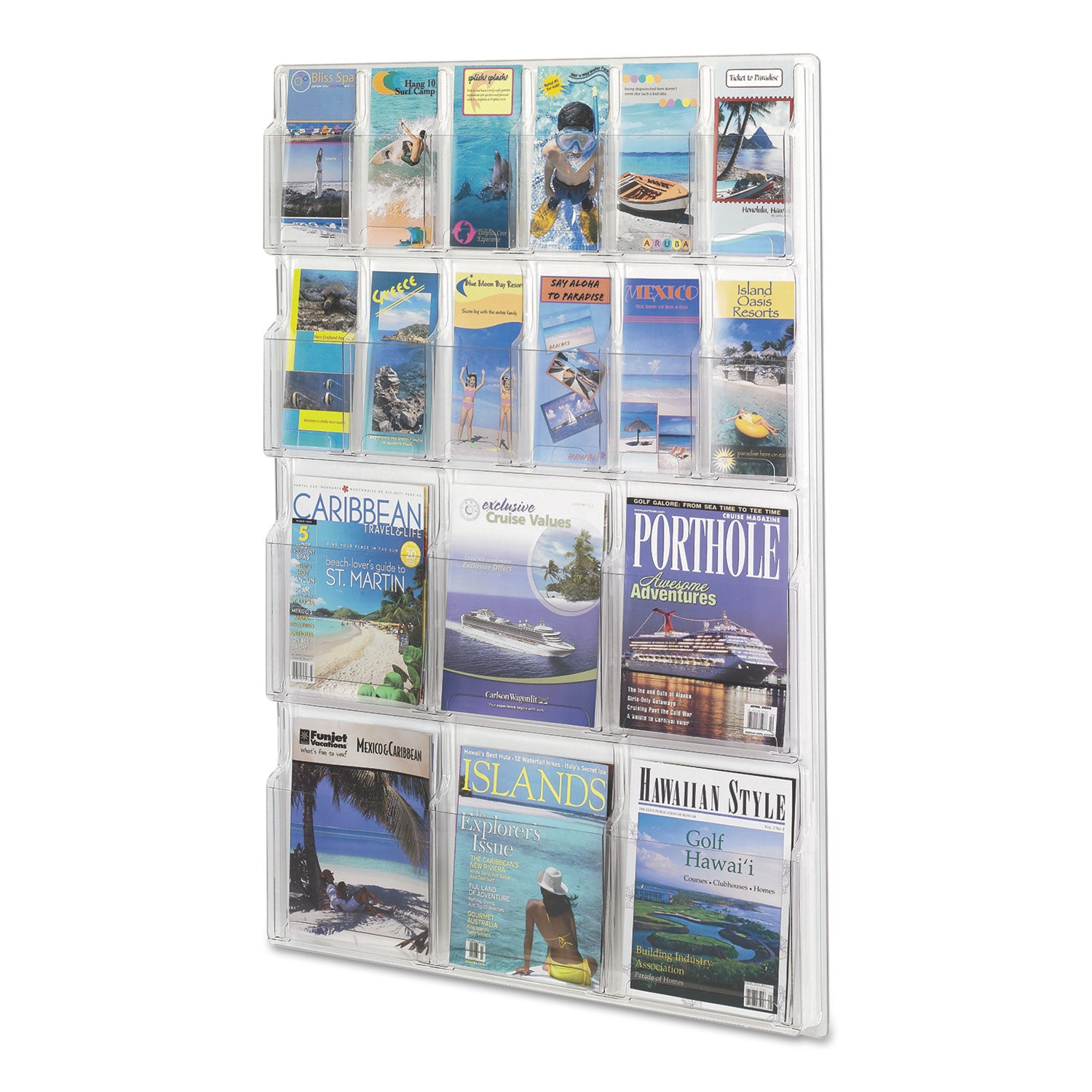 Reveal Clear Literature Displays, 18 Compartments, 30w x 2d x 45h, Clear - 