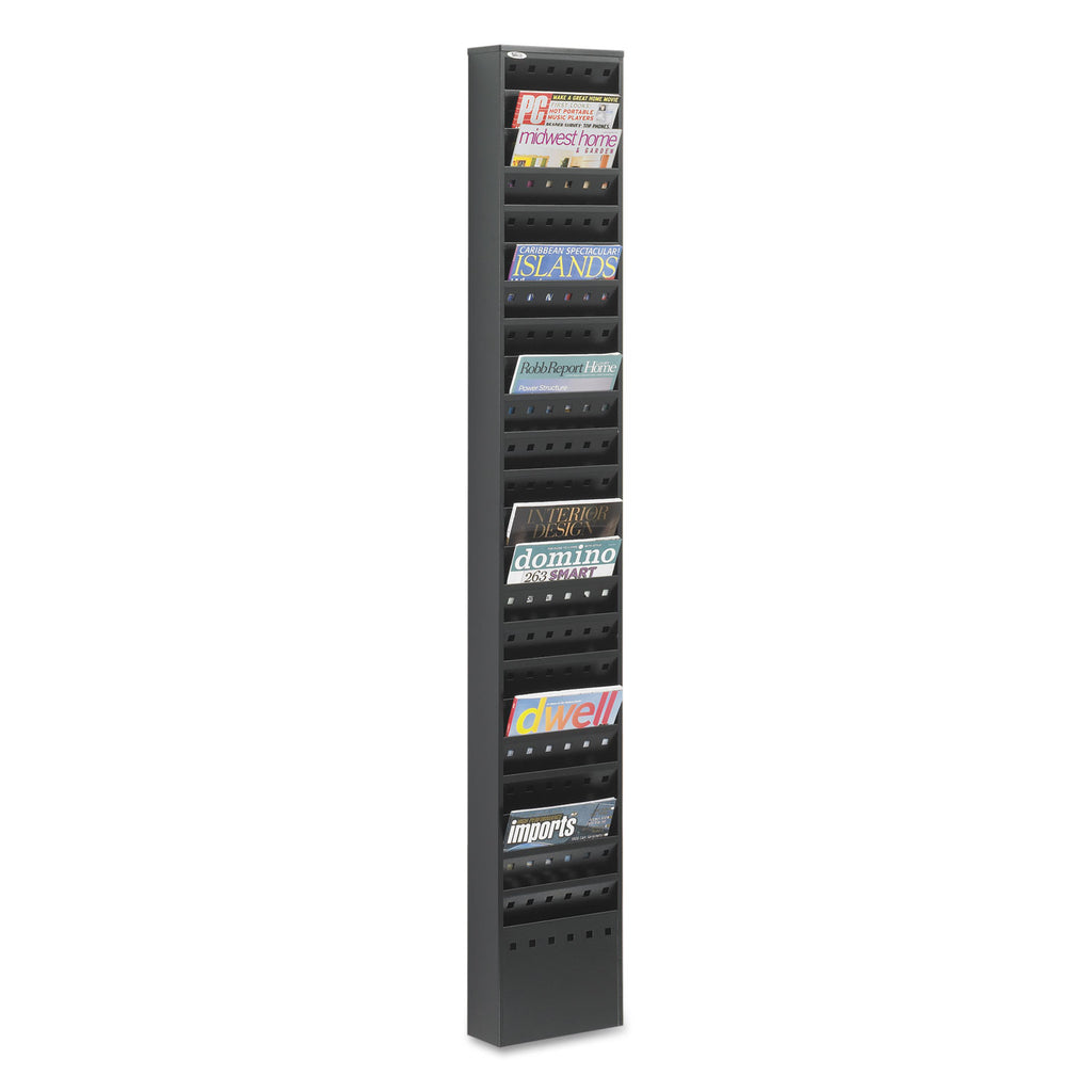 Steel Magazine Rack, 23 Compartments, 10w x 4d x 65.5h, Black
