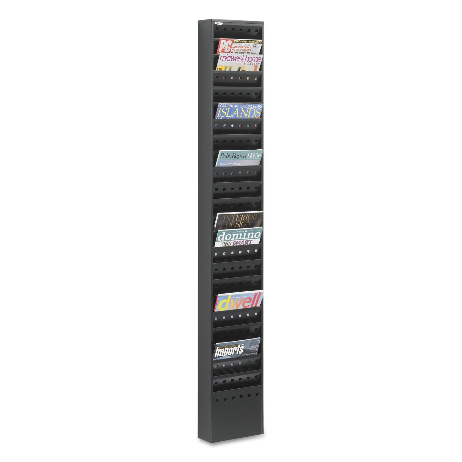 Steel Magazine Rack, 23 Compartments, 10w x 4d x 65.5h, Black - 