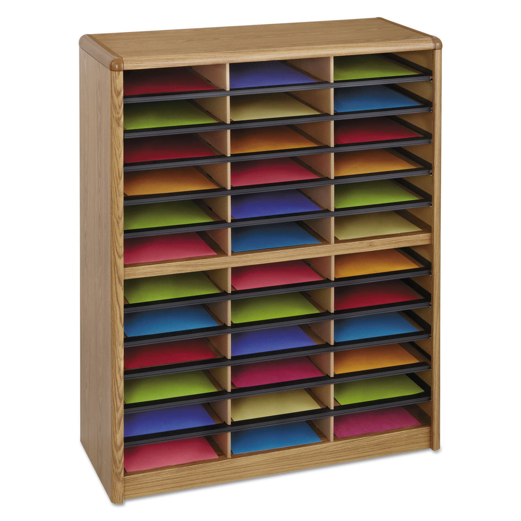 steel-fiberboard-literature-sorter-36-compartments-3225-x-135-x-38-oak_saf7121mo - 3