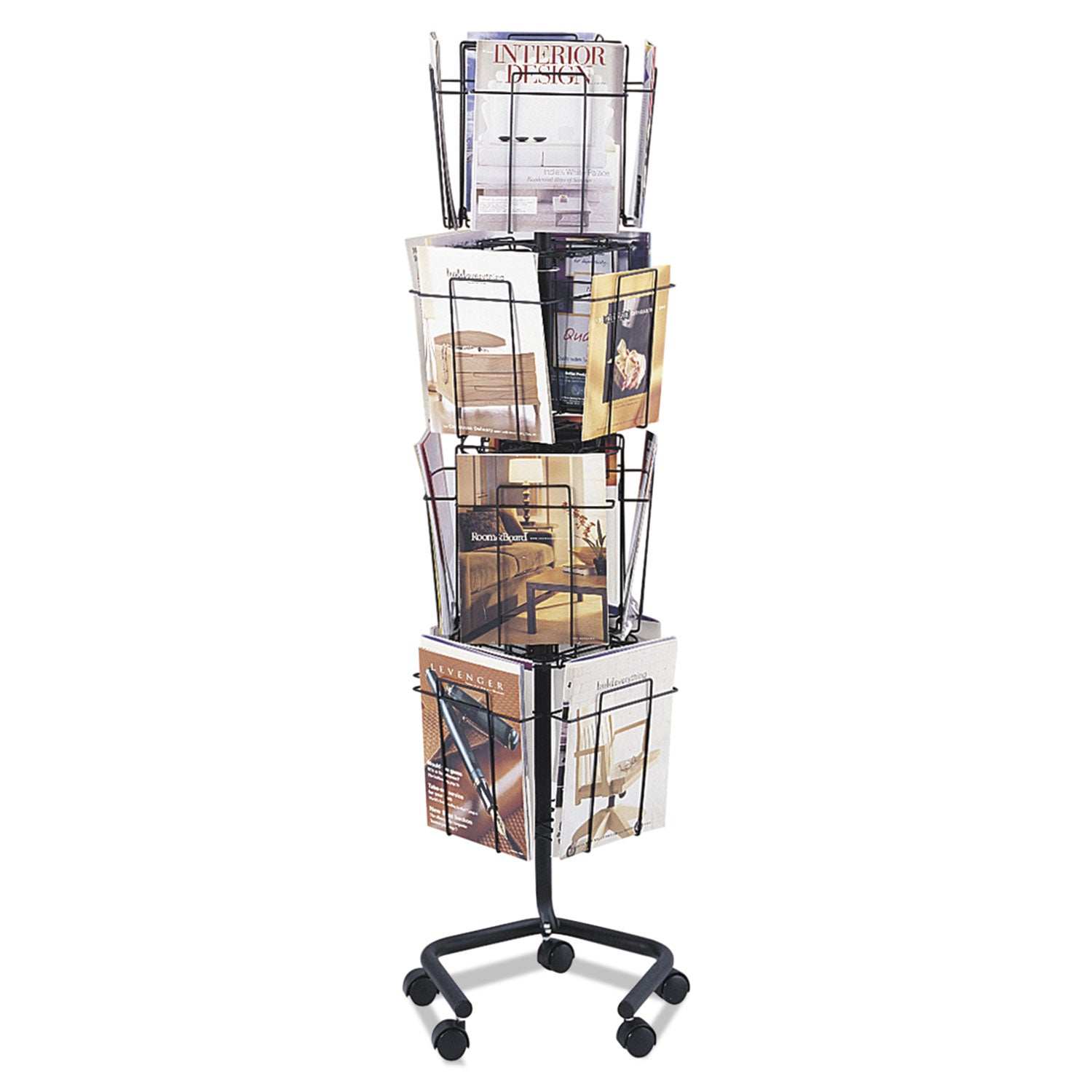 Wire Rotary Display Racks, 16 Compartments, 15w x 15d x 60h, Charcoal - 