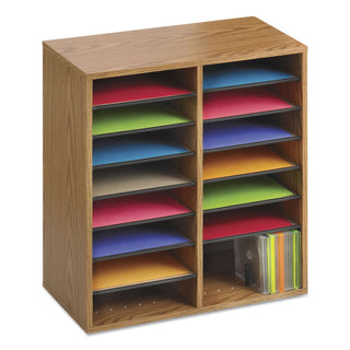 Wood/Laminate Literature/CD Sorter, 16 Compartments, 19.5 x 11.75 x 21, Medium Oak - 