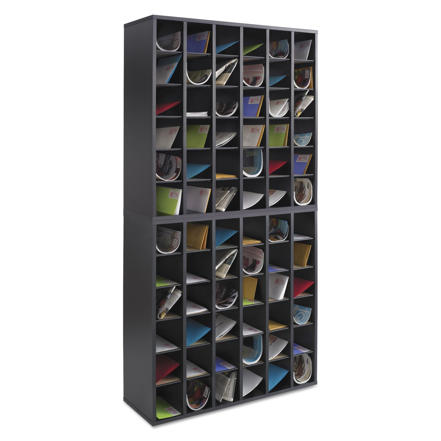 Wood Mail Sorter with Adjustable Dividers, Stackable, 36 Compartments, 33.75 x 12 x 32.75, Black