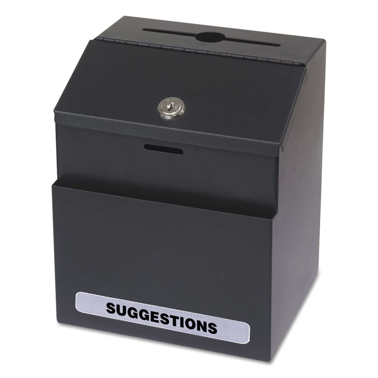 Steel Suggestion/Key Drop Box with Locking Top, 7 x 6 x 8.5, Black Powder Coat Finish - 
