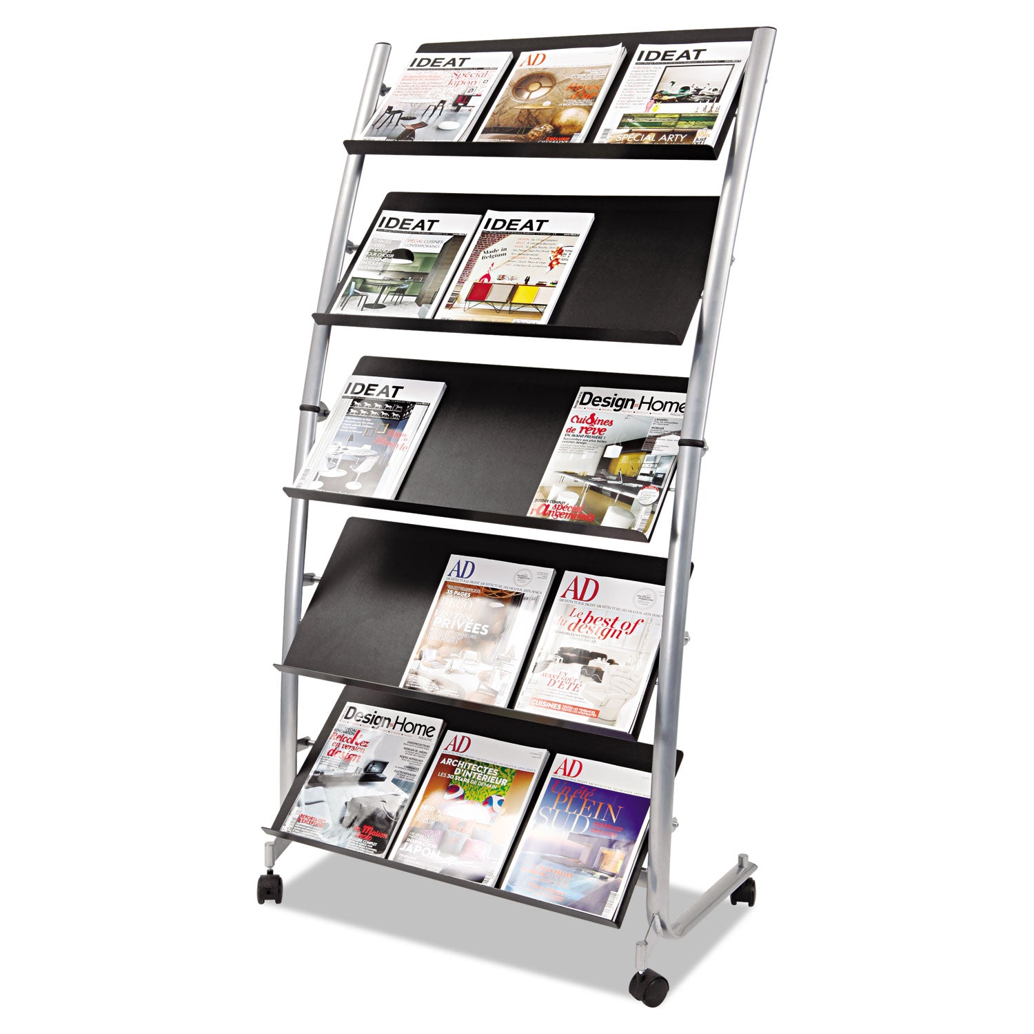 Alba Large Mobile Literature Display - 350 x Sheet - 5 Compartment(s) - Compartment Size 12.99" x 28.35" - 65.4" Height x 32.3" Width x 20.1" DepthFloor - Built-in Wheels - Metal, ABS Plastic - 1 Each - 1