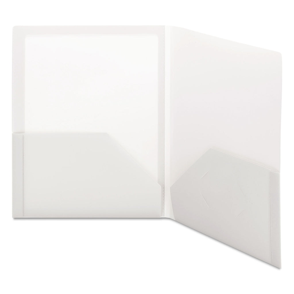 Frame View Poly Two-Pocket Folder, 100-Sheet Capacity, 11 x 8.5, Clear/Oyster, 5/Pack
