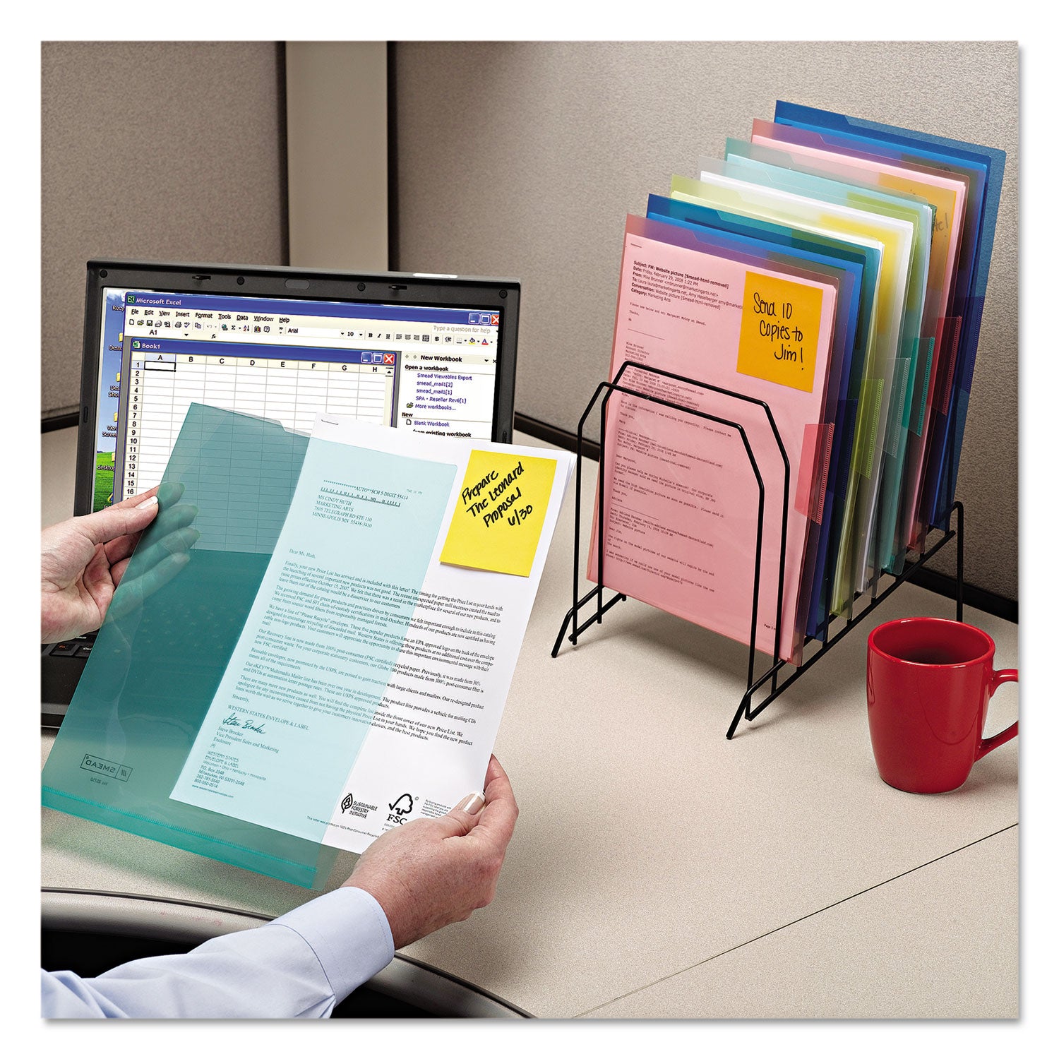 Organized Up Translucent Poly Project Jacket, Letter Size, Assorted Colors, 5/Pack - 
