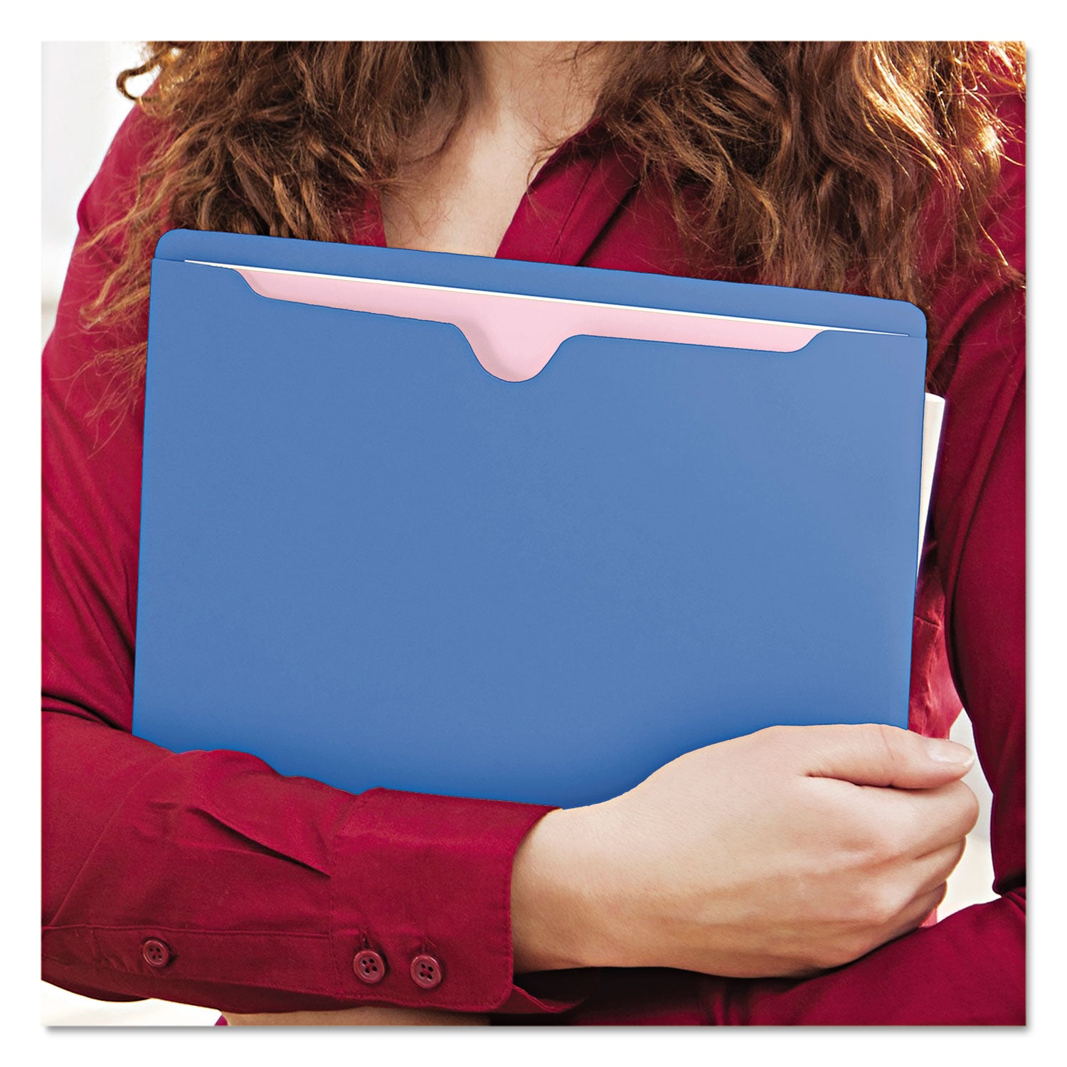 Colored File Jackets with Reinforced Double-Ply Tab, Straight Tab, Letter Size, Blue, 100/Box - 