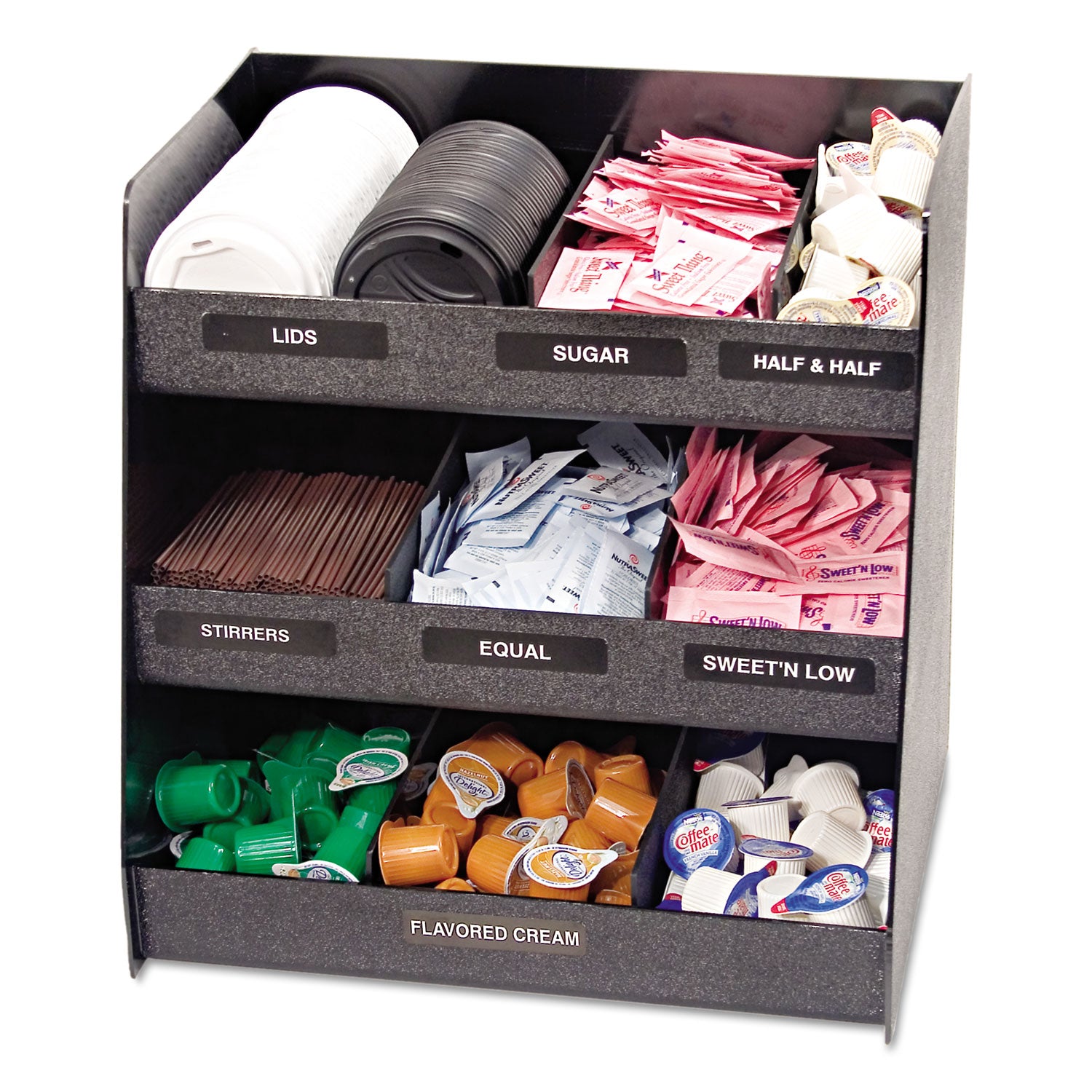 Vertical Condiment Organizer, 9 Compartments, 14.5 x 11.75 x 15, Black - 