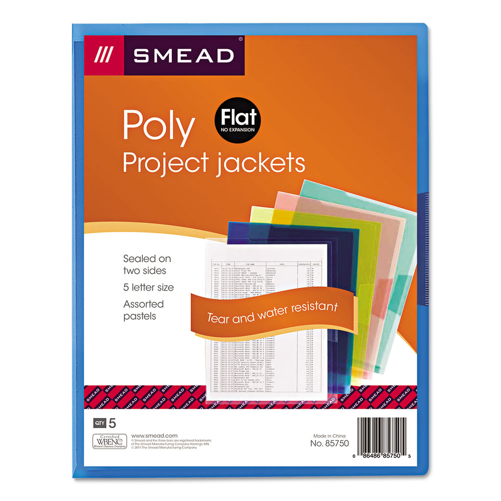 Organized Up Translucent Poly Project Jacket, Letter Size, Assorted Colors, 5/Pack - 