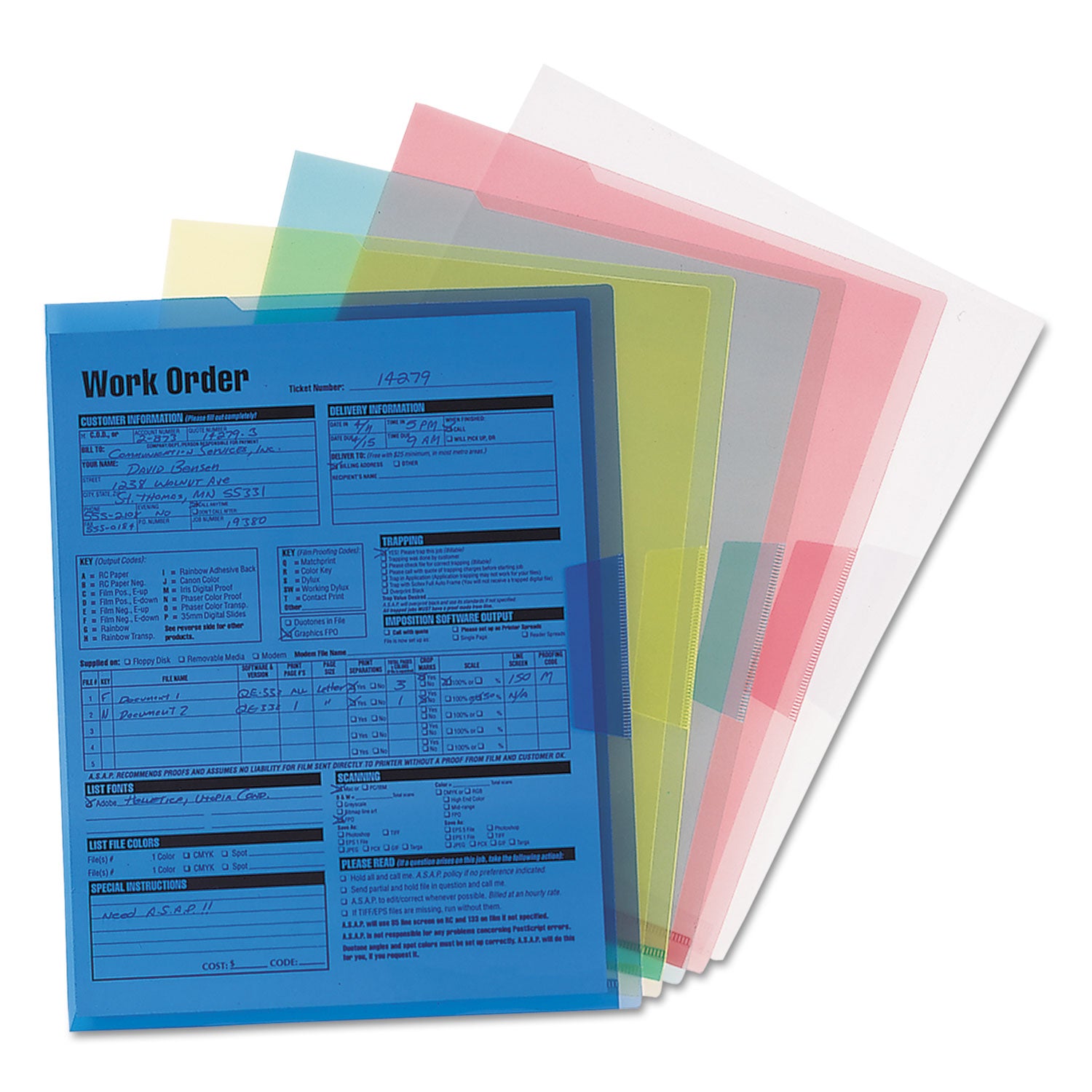 Organized Up Translucent Poly Project Jacket, Letter Size, Assorted Colors, 5/Pack - 