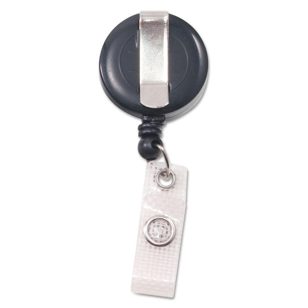 Deluxe Retractable ID Reel with Badge Holder, 24" Extension, Black, 12/Box