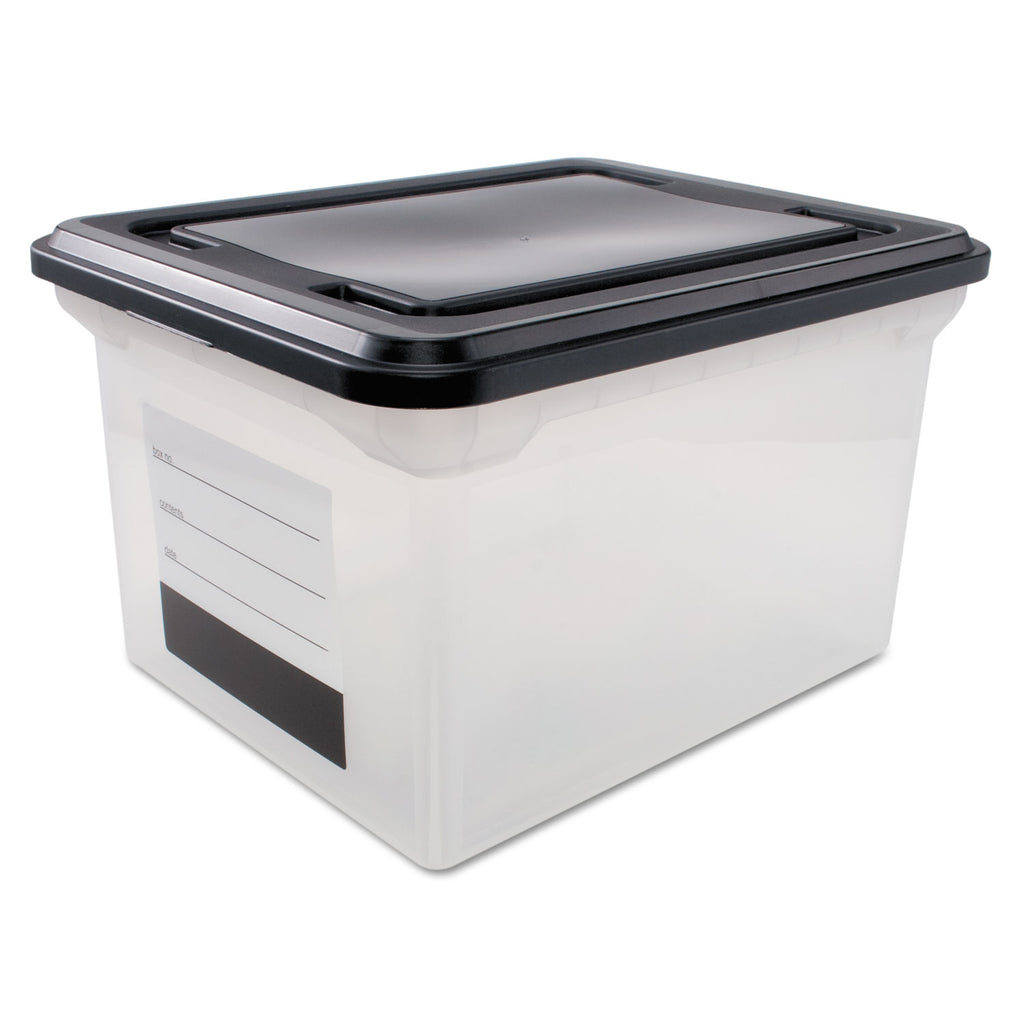 File Tote with Contents Label, Letter/Legal Files, 17.75" x 14" x 10.25", Clear/Black - 
