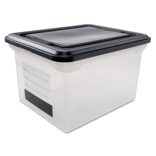 File Tote with Contents Label, Letter/Legal Files, 17.75" x 14" x 10.25", Clear/Black - 