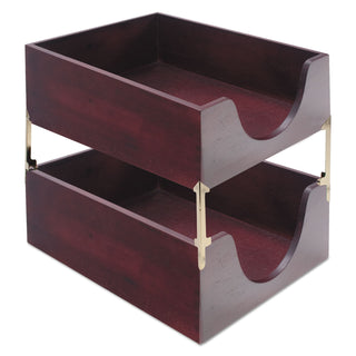 Double-Deep Hardwood Stackable Desk Trays, 1 Section, Letter Size Files, 10.13" x 12.63" x 5", Mahogany - 