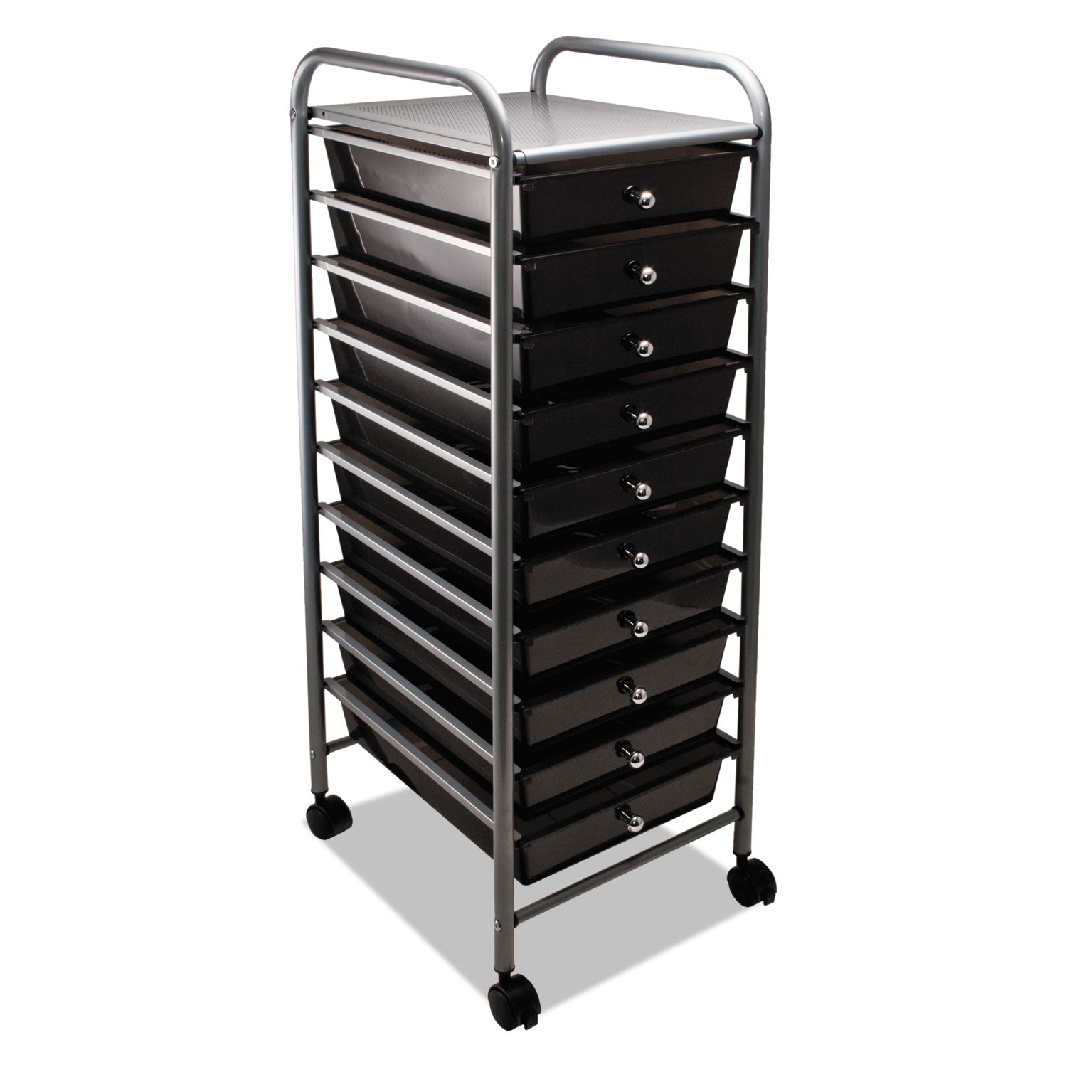 Portable Drawer Organizer, Metal, 1 Shelf, 10 Drawers, 13" x 15.38" x 37.75", Matte Gray/Smoke - 