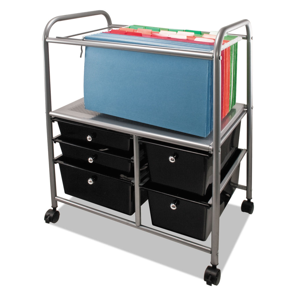 Advantus 5-Drawer Storage File Cart - 5 Drawer - 4 Casters - 21.9" Length x 15.3" Width x 28.9" Height - Chrome Frame - Silver, Chrome, Black - 1 Each - 2