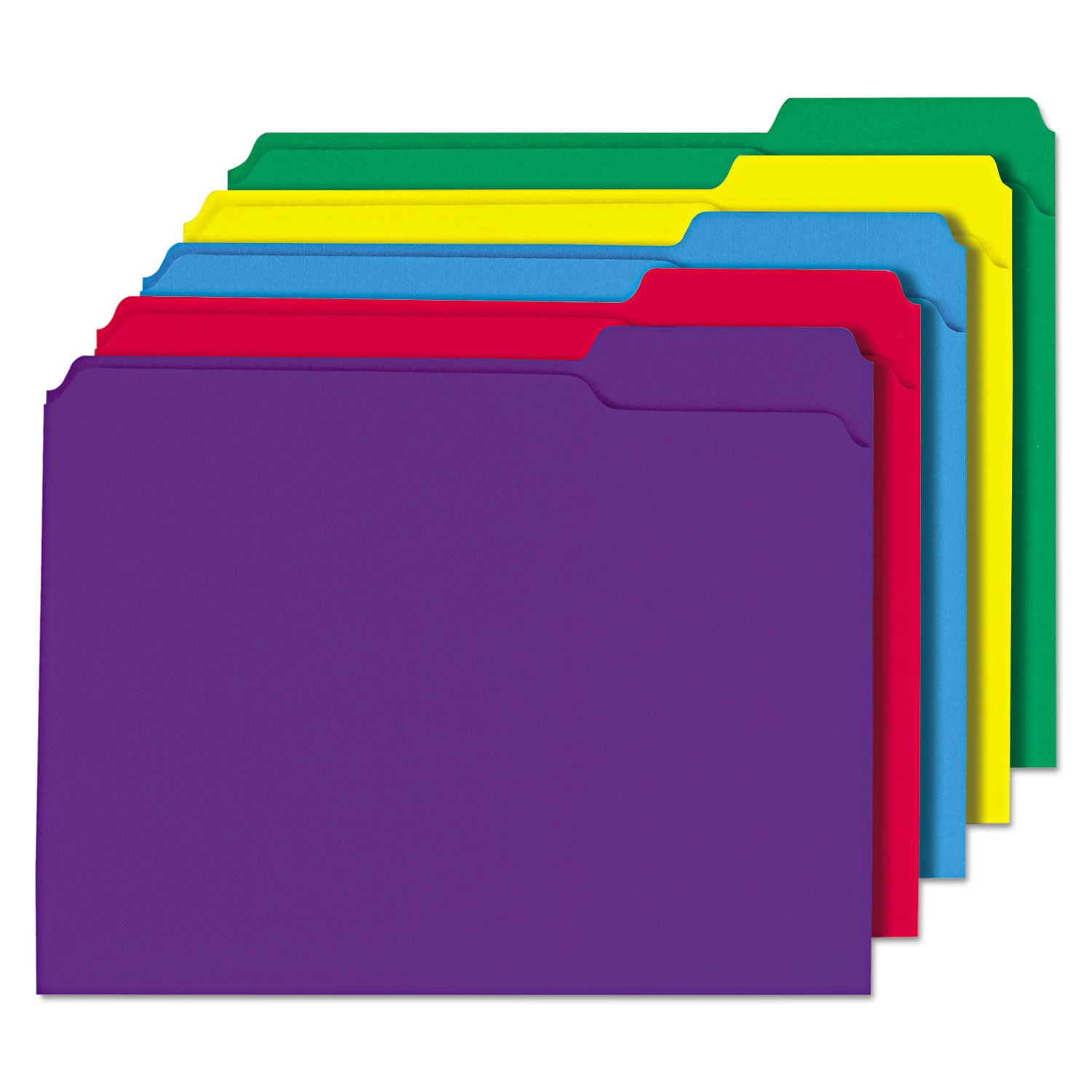 Reinforced Top-Tab File Folders, 1/3-Cut Tabs: Assorted, Letter Size, 1" Expansion, Assorted Colors, 100/Box - 