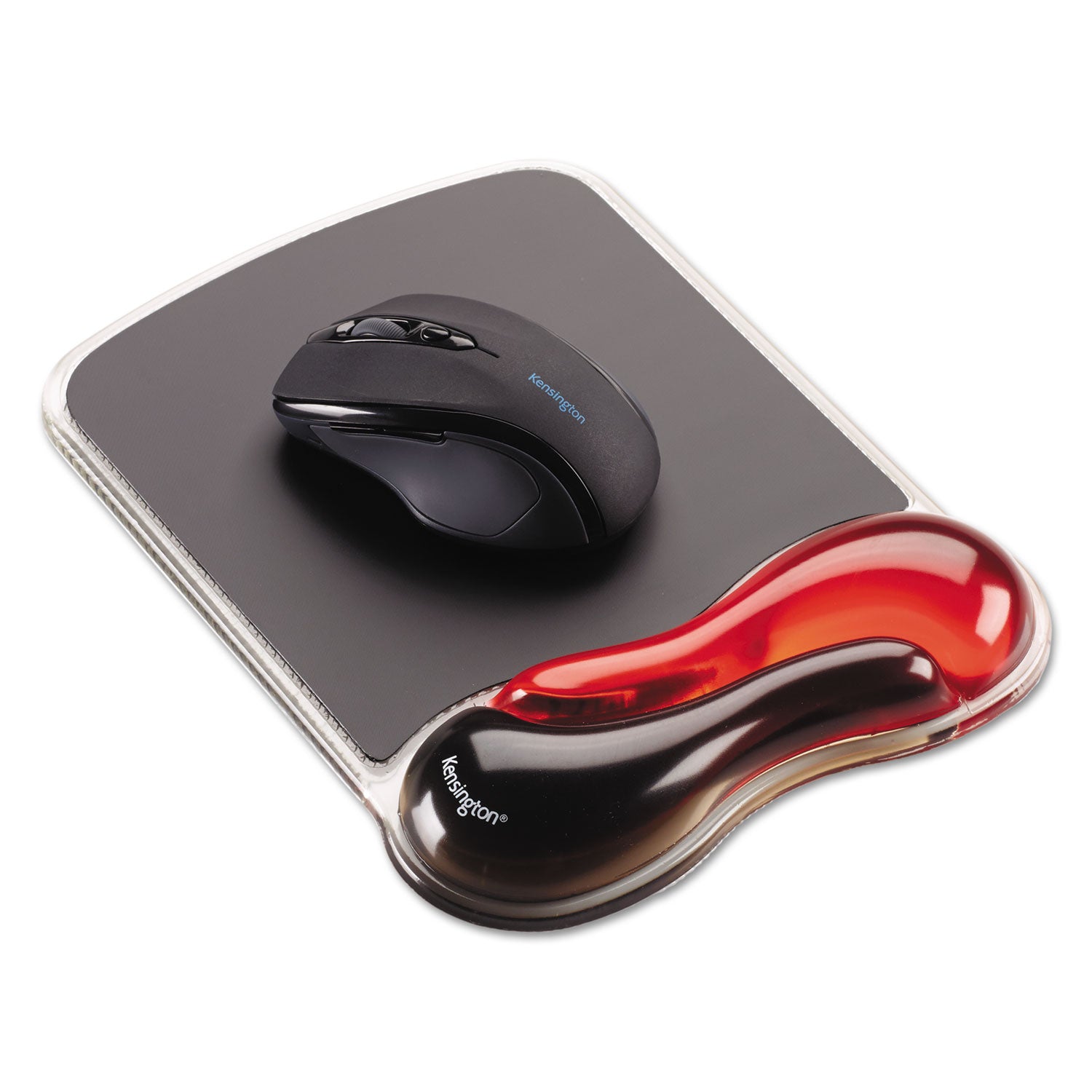 Duo Gel Wave Mouse Pad with Wrist Rest, 9.37 x 13, Red - 