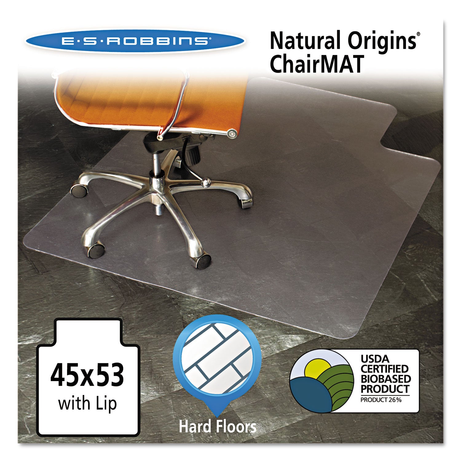Natural Origins Chair Mat with Lip For Hard Floors, 45 x 53, Clear - 